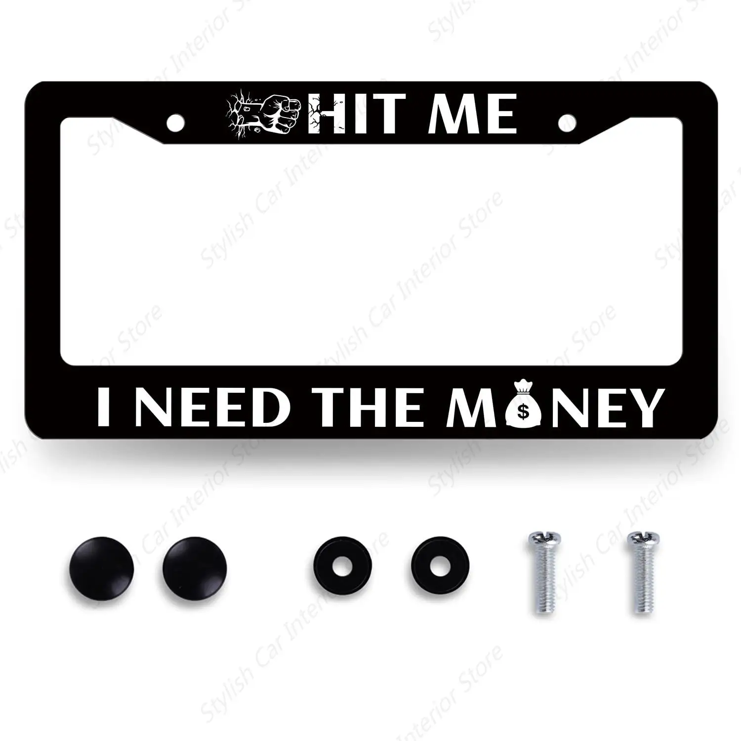 Funny License Plate Frame Hit Me I Need The Money License Plate Holder Stainless Steel License Plate Car Accessory Personalise