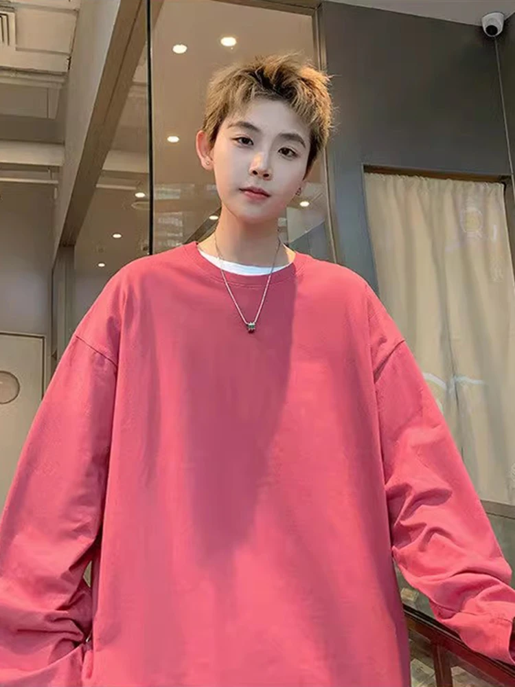 

Повседневная свободная мужская футболка с длинным рукавом в американском стиле High Street, модная базовая футболка для весны и осени, верхняя одежда