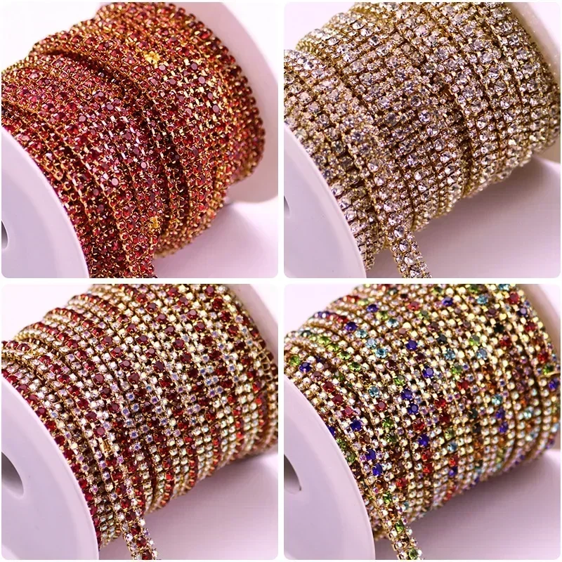 Rhinestones Trimming Chain Crystal Glitter Stones Sewn Rhinestones Chain for Dresses Decorations Trims Accessories