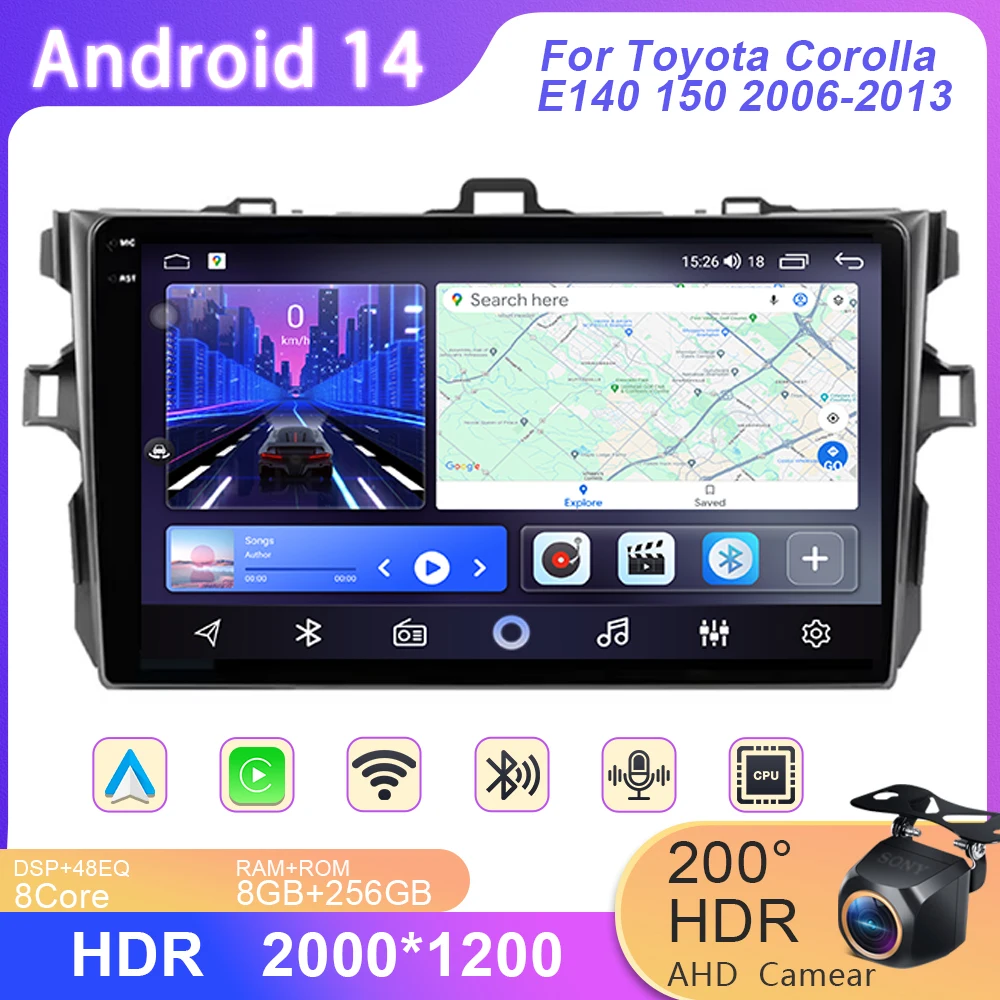 

9" Android14 Car Stereo Radio For Toyota Corolla E140/150 2007 2008 2009 2010 2011 2012 2013 Multimedia Player 2 Din DVD Speaker