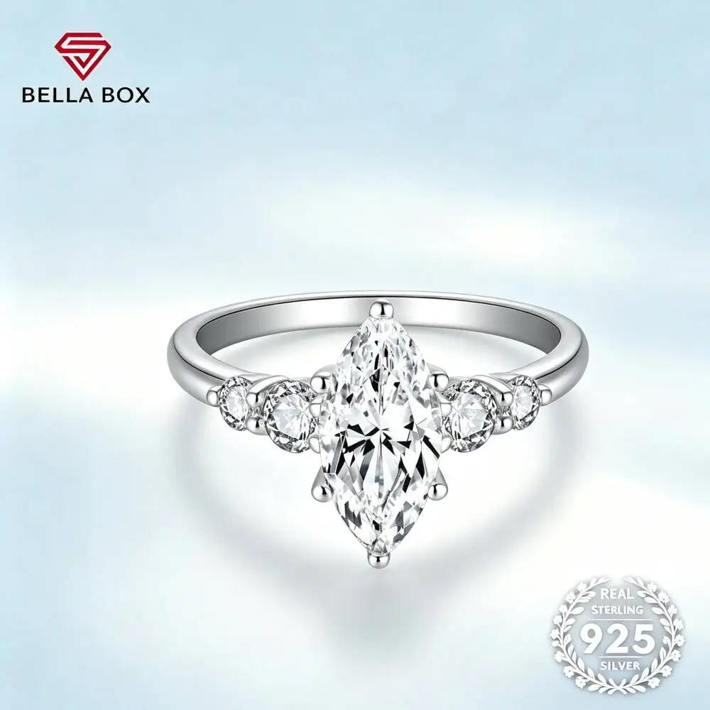 Marquise Cut 3CT D VVS1 Moissanite Engagement Ring 925 Silver Side Stones Solitaire Promise Fine Jewelry For Women Proposal Gift
