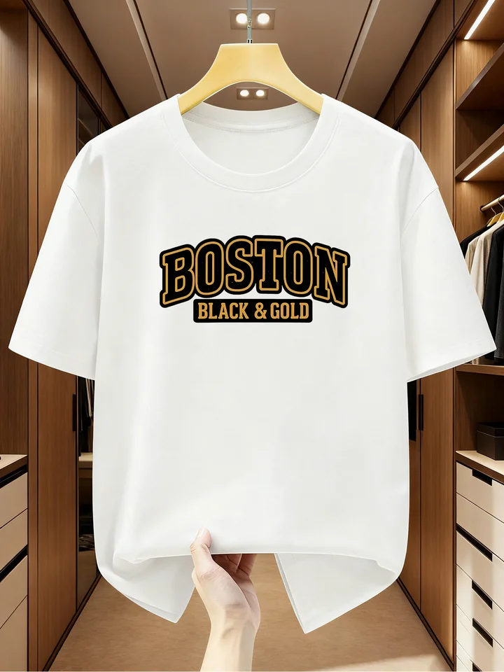 Mens Boston Gold Graphic Cotton T Shirt