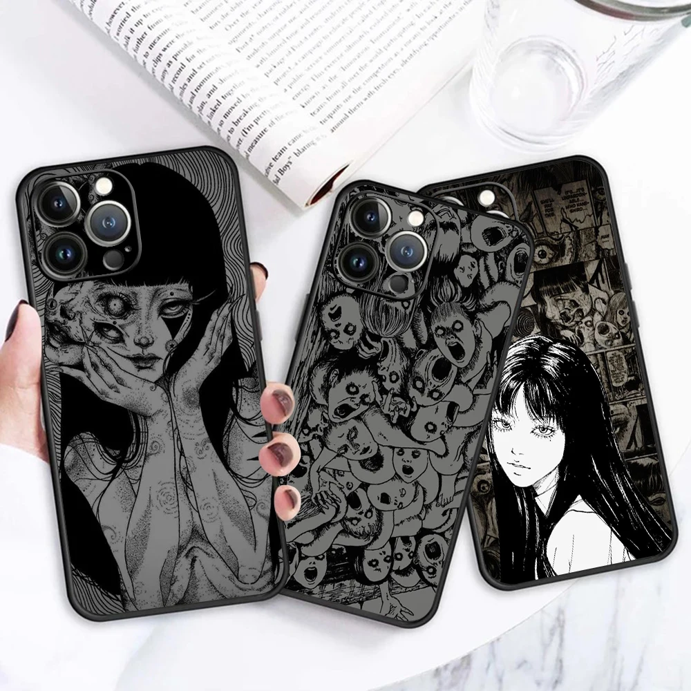 Funda de teléfono de cómics negros para iPhone, 15, 14, 13, 12, 11 Pro Max, X, XR, XSMax, 7, 8 Plus, mate, transparente, Junji, Tomies