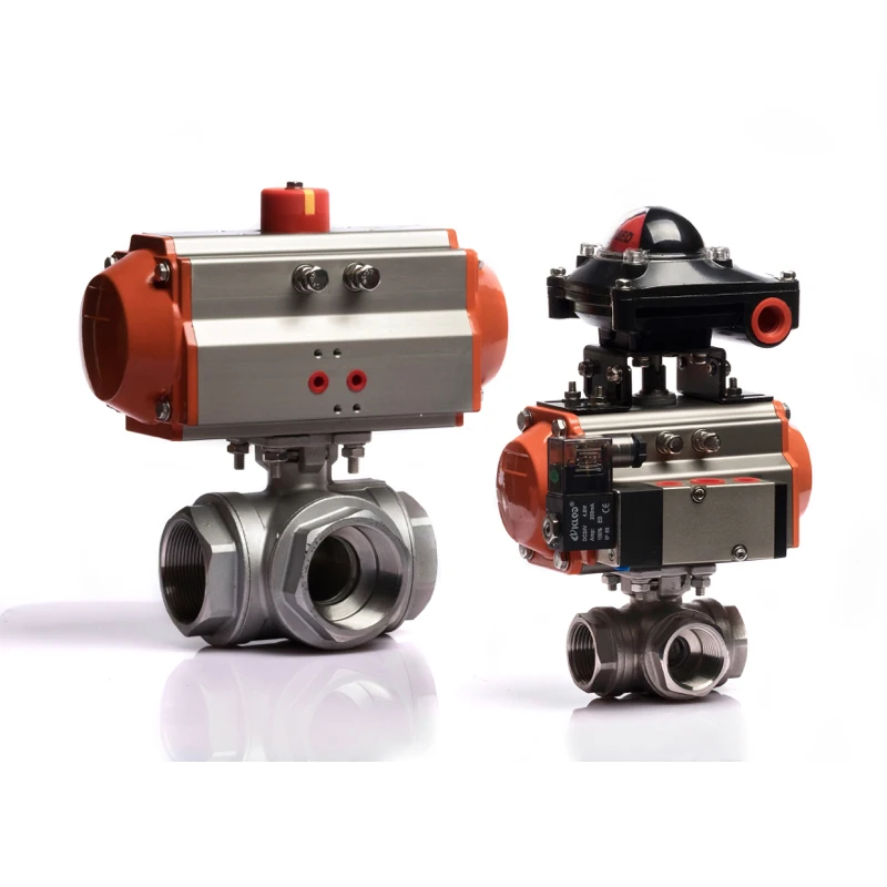 DN40 T type KLQD brand pneumatic operated stainless steel 3 way pneumatic control valve