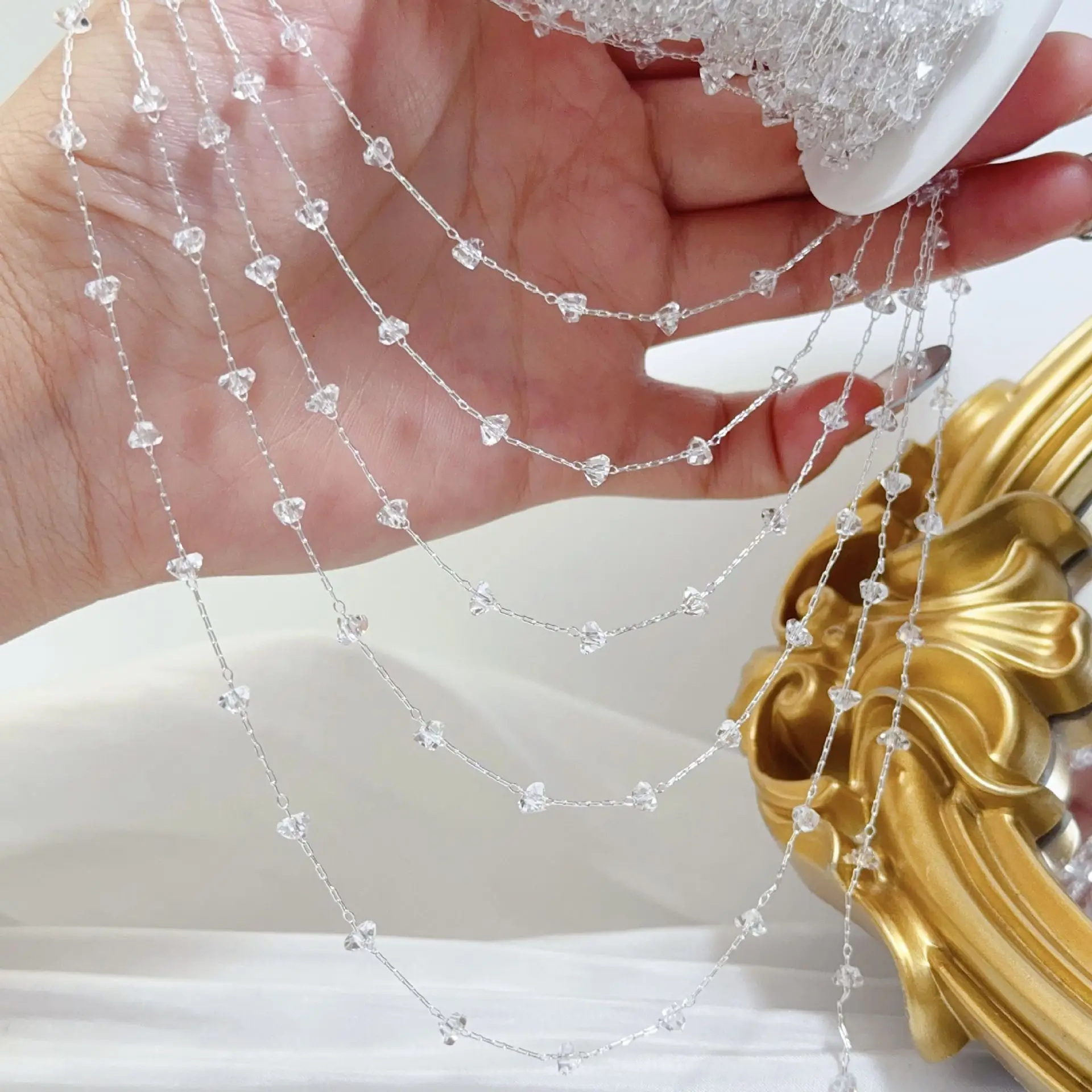 White Water Triangle DIY Chain Colorfast Triangular Crystal Vintage Hair Accessory Fringe Clothing Decor