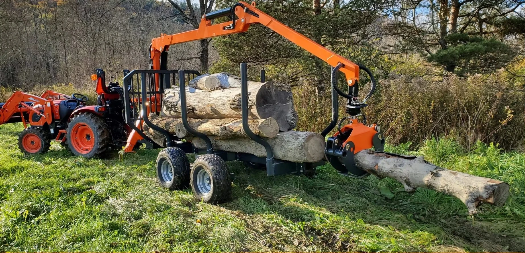 Log-trailers-with-grapple for Truck Grapple Log Trailer with Loader Log Trailer with Crane for Tractor