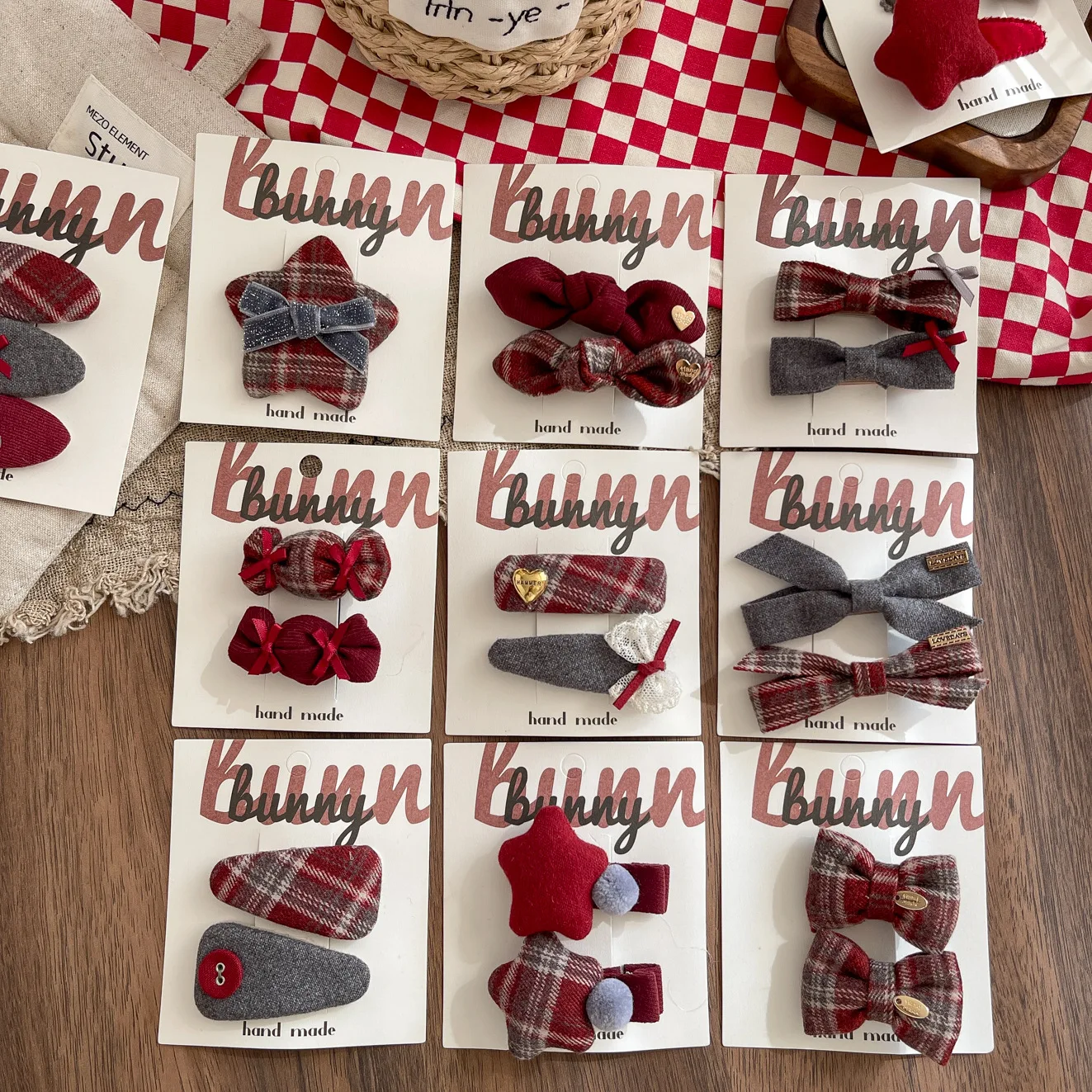 

Cute Korean Hair Clips 3PCS Bow Star Hairpins Red Grey Tartan Barrettes for Women Girls Stray Hair