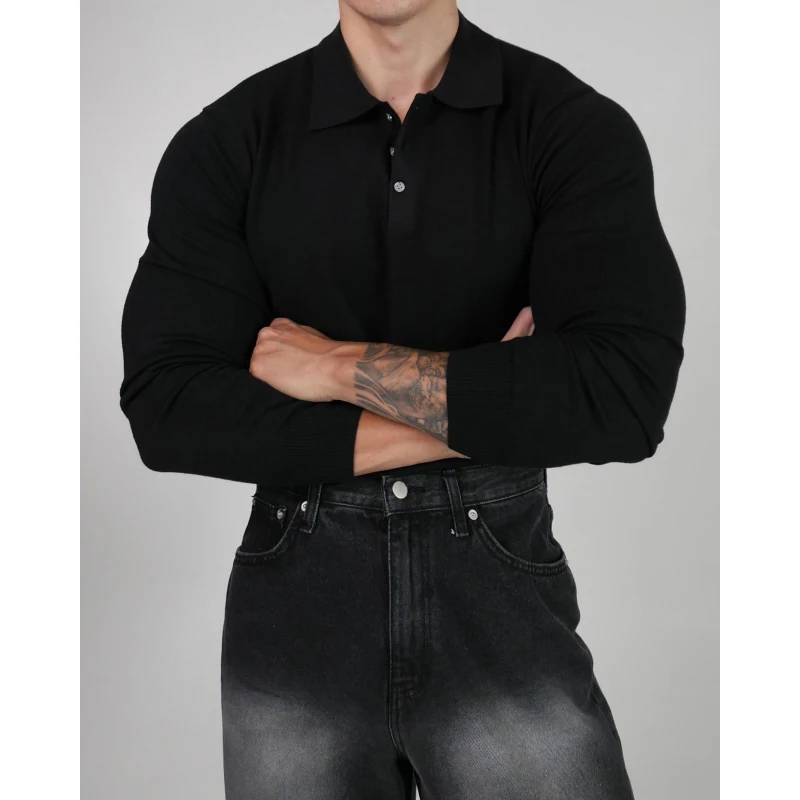 

Трикотажная футболка Special Forces irt Muscle Men High End Slim Long Sve с отложным воротником Hard Man Paul irt Casual Yo...
