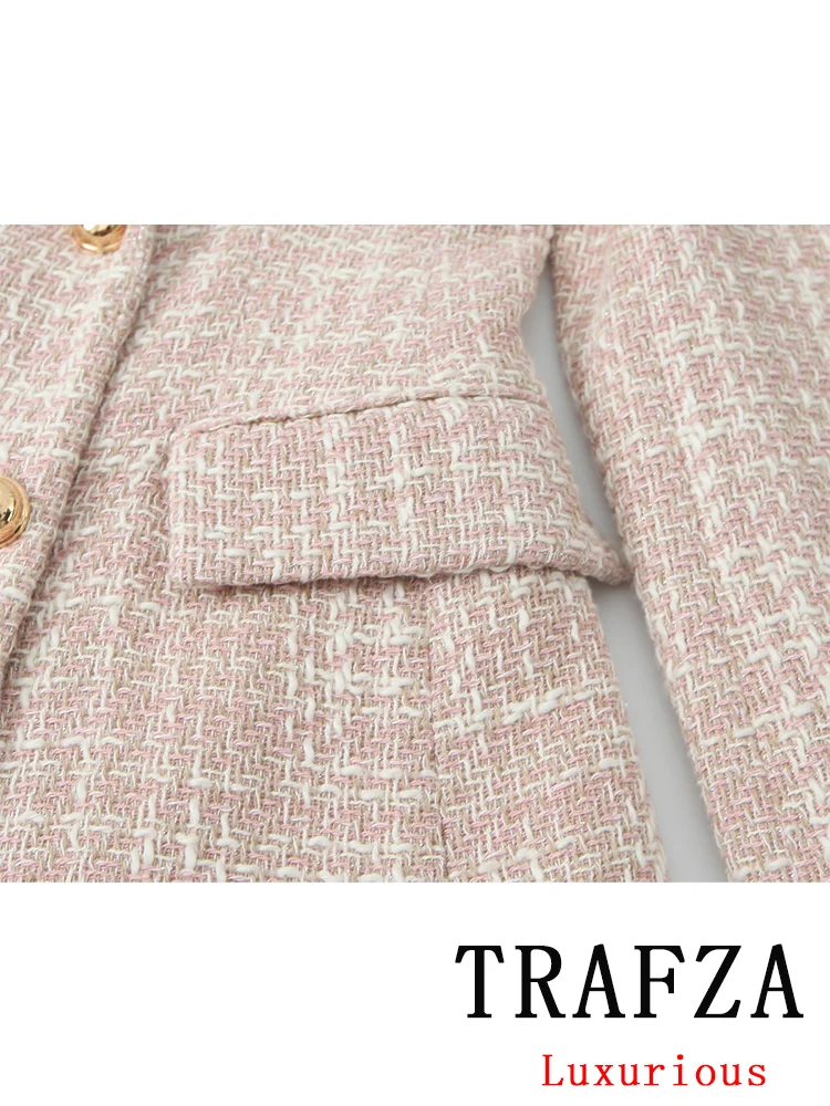 TRAFZA Vintage Chic Women Blazer Texture Double Breasted Long Sleeve Blazer New Fashion 2024 Autumn Winter Office Lady Blazers