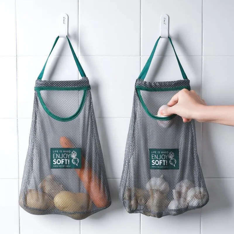 Kitchen Fruit And Vegetable Storage Hanging Bag Multifunctional Hanging Mesh Bag Ginger Garlic Onion Potato Kitchen Organizer