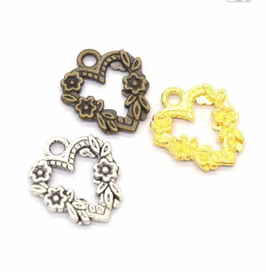 

60pcs Vintage flower heart zinc alloy charms pendant for DIY Bracelet Necklace metal accessories jewelry 21*18mm F0623