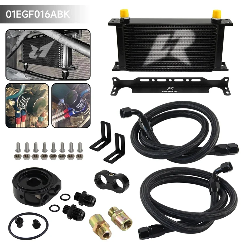 19 Row AN10 Oil cooler Universal LR w/Bracket+Filter Adapter Hose Kit 3/4*16 & M20*1.5 Black