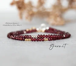Garnet Bracelet for Women Red Garnet Bracelet Jewelry Stretchable Elastic Silicone Stone Beads Wristband for Girls