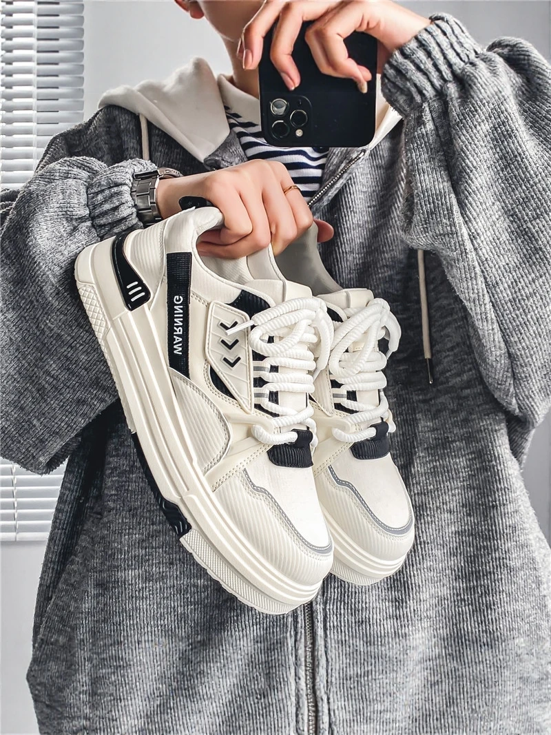 Men's Canvas Sports Shoes Summer 2026 Trendy All-Match Casual Thick Bottom Heightening White Popular Sneakers