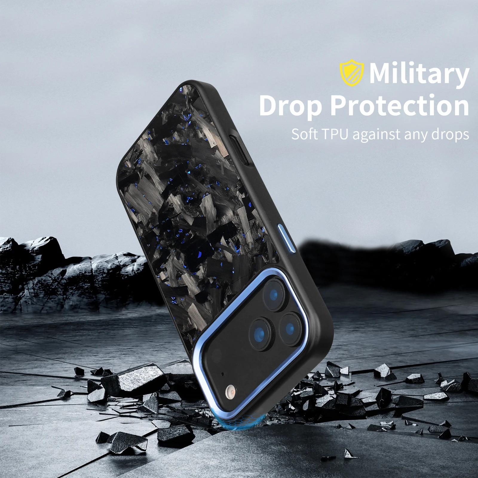 

Элитный кованый чехол из углеродного волокна для iPhone 17 Pro Max Air, противоударный противоскользящий чехол для беспроводной зарядки MagSafe в стиле милитари