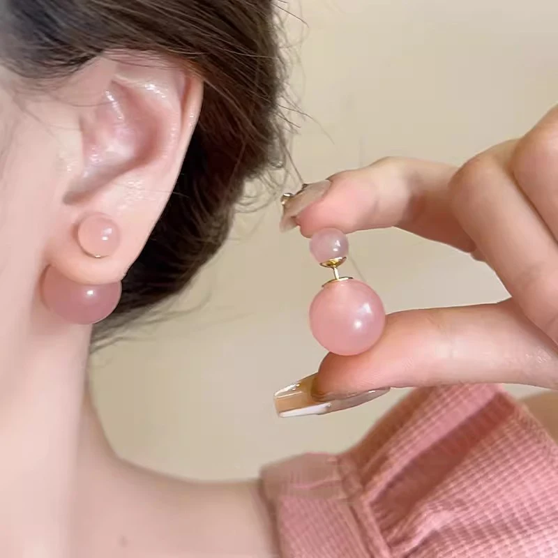 Fashion Double Sided Round Ball Earrings For Women Light Luxury Sweet Versatile Fresh Color Ear Studs Unique Jewelry Accessories image 3