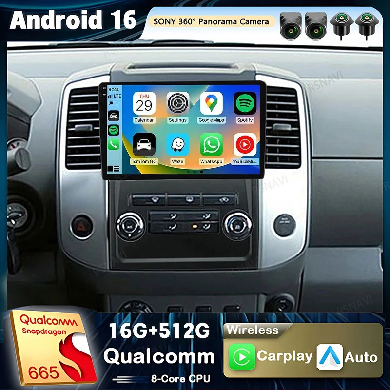 Radio para Auto con Android 16 y Carplay para Nissan Frontier 2009-2012 2 N50 2008-2015, Reproductor Multimedia de Video, GPS, Estéreo 2Din, DVD