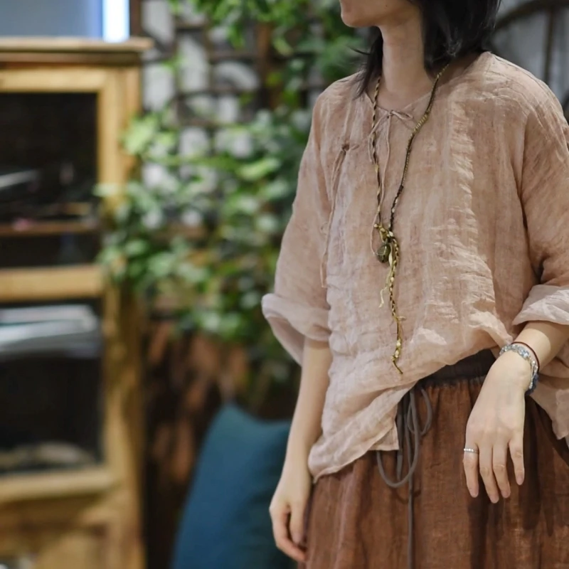 

Retro Chinese Style Ramie Button Up Side Cardigan Summer Autumn Fashion High Quality Clothing Vintage Fashion Loose Shirt Tops