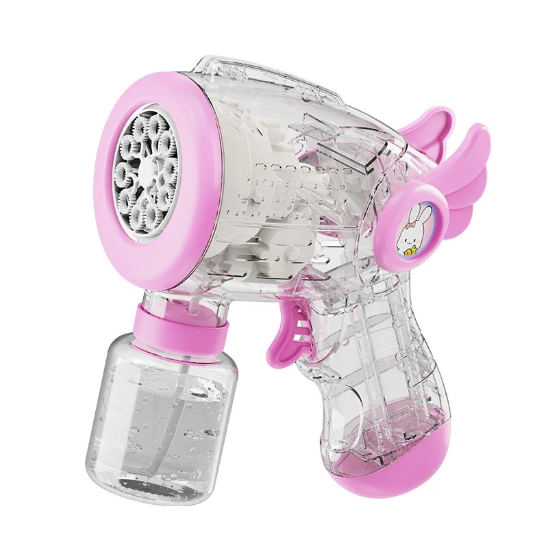 Kinder Neue Transparente Bubble Gun Mit Flügeln Multi-loch Automatische Blase Blasen Mit Lichter Handheld Elektrische Blase Maschine Spielzeug