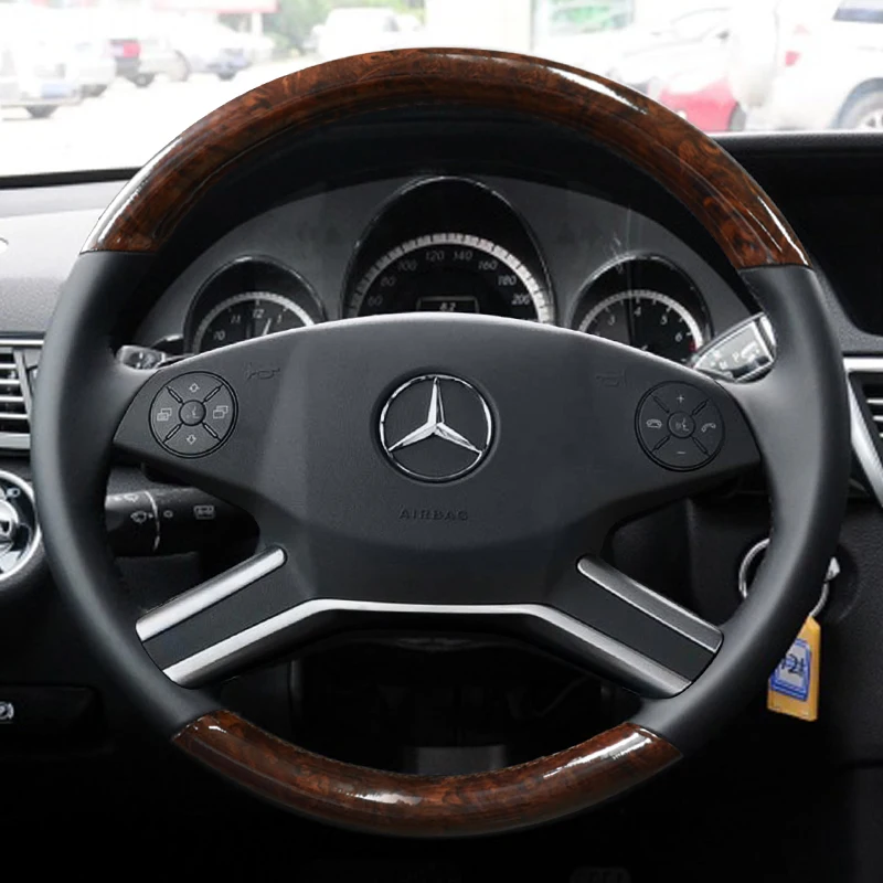 For Mercedes-Benz M-Class R-Class GL-Class ML350 ML400 R320 DIY Customized Peach Wood Grain Leather Car Steering Wheel Cover