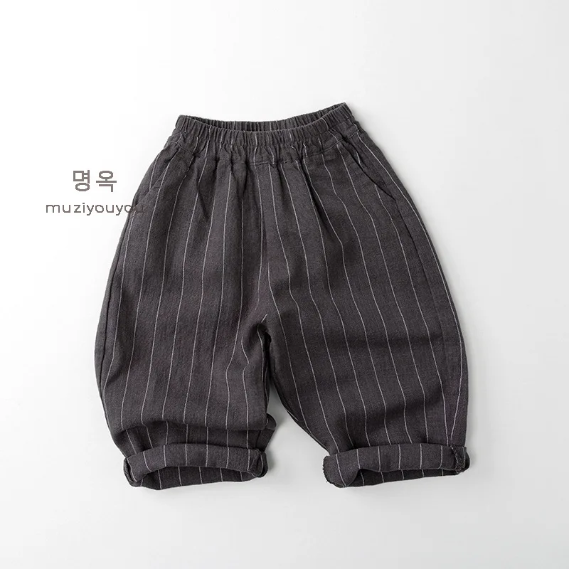 Boys Pants 2026 Spring And Summer Childrens Clothing Boys Baby Personality Casual Cotton And Linen Vertical Stripe Pants