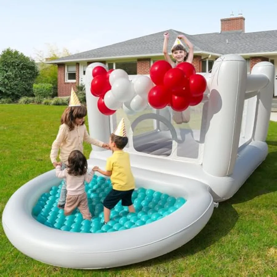 

Indoor Outdoor White Bounce House for 3-6 with Ball Pit Pool, Toddler Mini Inflatable Bounce House, Durable PVC Material, Safe
