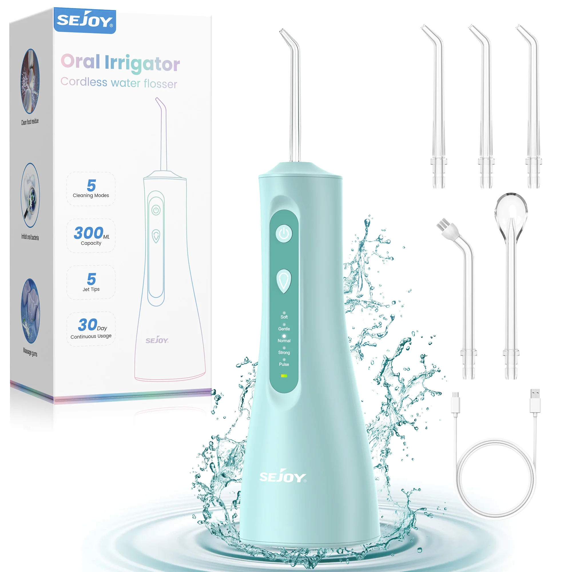 المحمولة عن طريق الفم الري USB قابلة للشحن 5 طرق جهاز تنظيف الأسنان بالماء الأسنان المياه النفاثة 300 مللي خزان المياه IPX7 مقاوم للماء منظف الأسنان
