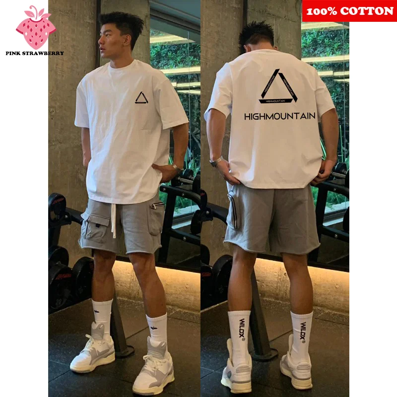 

Fashion brand Letter Print T-shirt Men Summer New 100% Cotton Short sleeves American street Gym Sport Tee Y2k Top Mens clothing