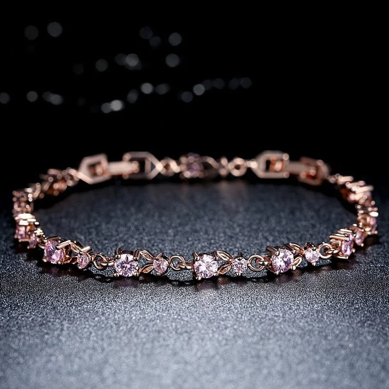 10 color Luxury Slender Rose Gold and  Silver Plated Bracelet with Sparkling 5 Style Cubic Zirconia Stones to Choice