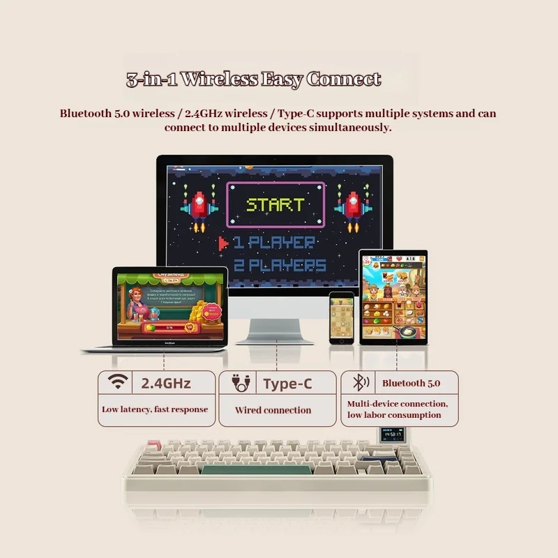 Epomaker Rt82 Thri-Mode Display Screen Mechanical Keyboard Rgb Gateway Structure Custom Animation Hot Plug Customized Keyboard