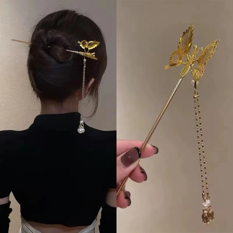 Chinese Style Butterfly Hair Clip For Women Hair Stick Pins Handmade Hairpins Charm Jewelry Accessories Hair Ornaments