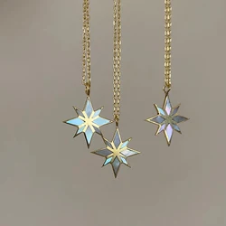 Stainless Steel Snowflake Pendant Necklace Shell Inlaid Exquisite Sweater Chain for Women Jewelry Gift Waterproof