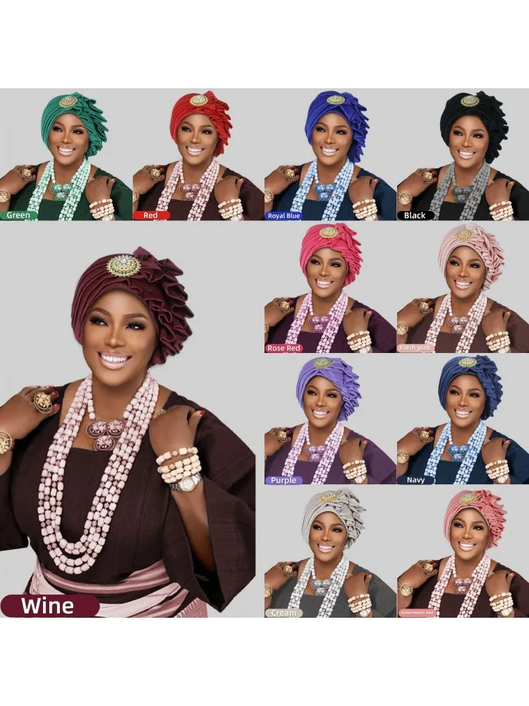 البرنز الأفريقي ربطة الرأس جديلة عمامة قبعات للنساء نيجيريا الزفاف Geles حفلة القبعات خوذة السيارات Gele أنثى أشرطة رأس #4