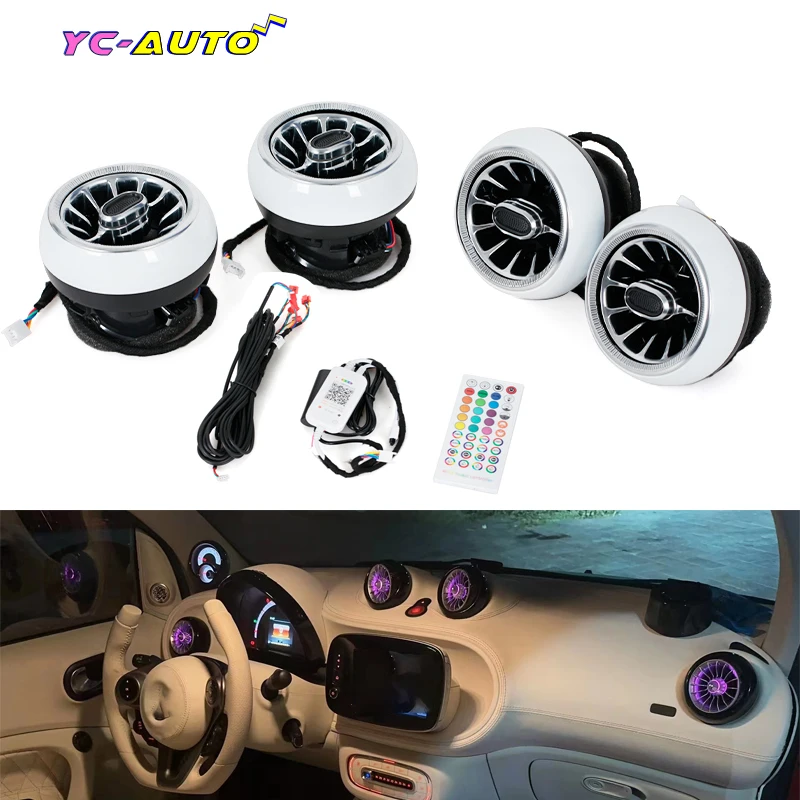 4pcs Car LED Front Dashboard For Mercedes Benz Smart AC Air Condition Vent Outlet Turbo Interior Trim Air Outlet Car Accessories