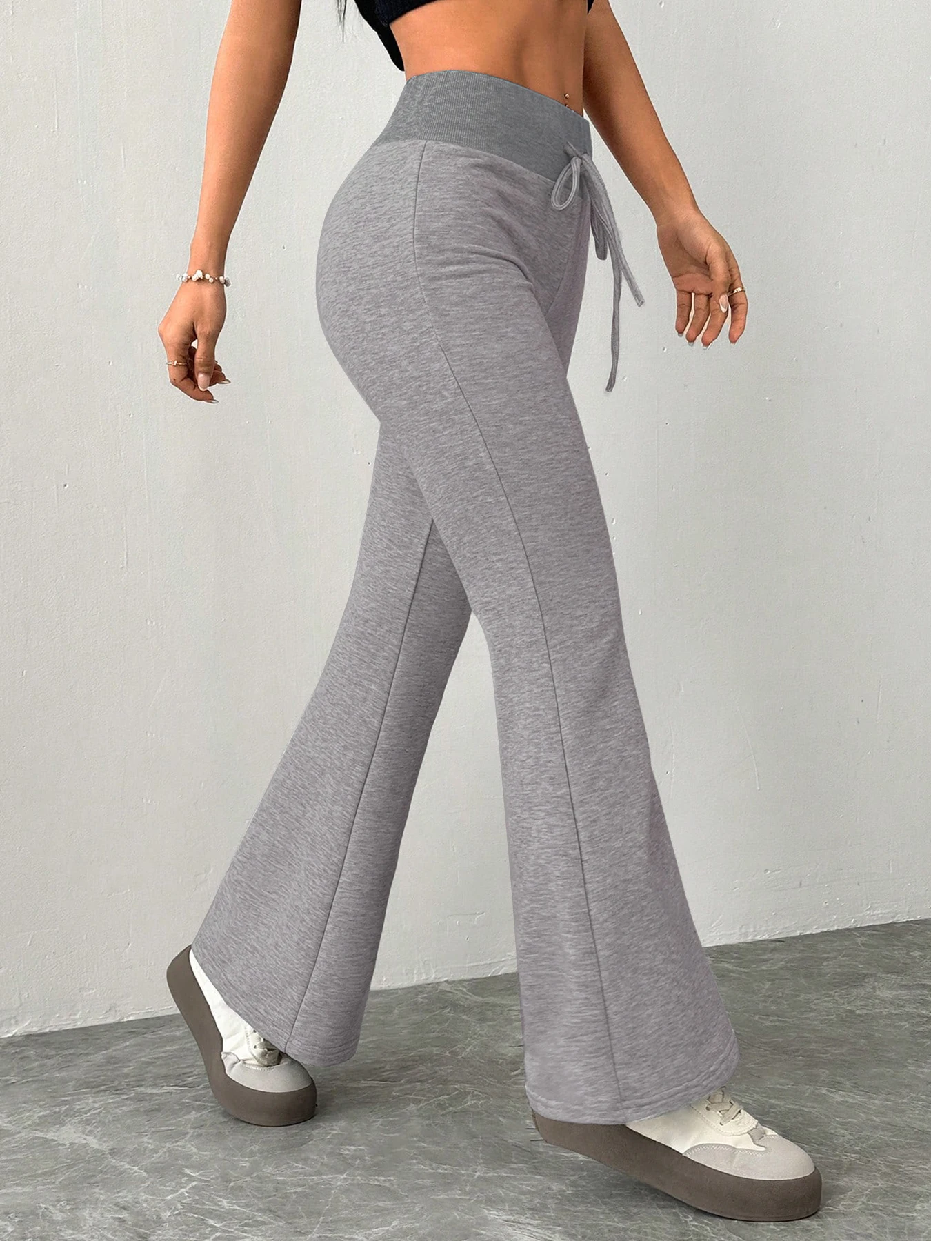 AODEBIAO Grey Pants Women Summer Sexy Slim Basic Solid Lace-up High Waist Flare Pants Women Fashion Casual New Trousers Female