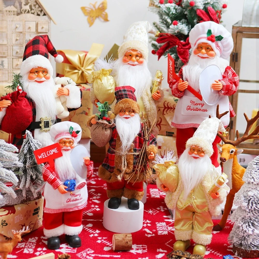 

12inch Standing Santa Claus Figurine Polyester Santa Claus Figurines Standing Posture Christmas Dolls Window Decorations Gifts