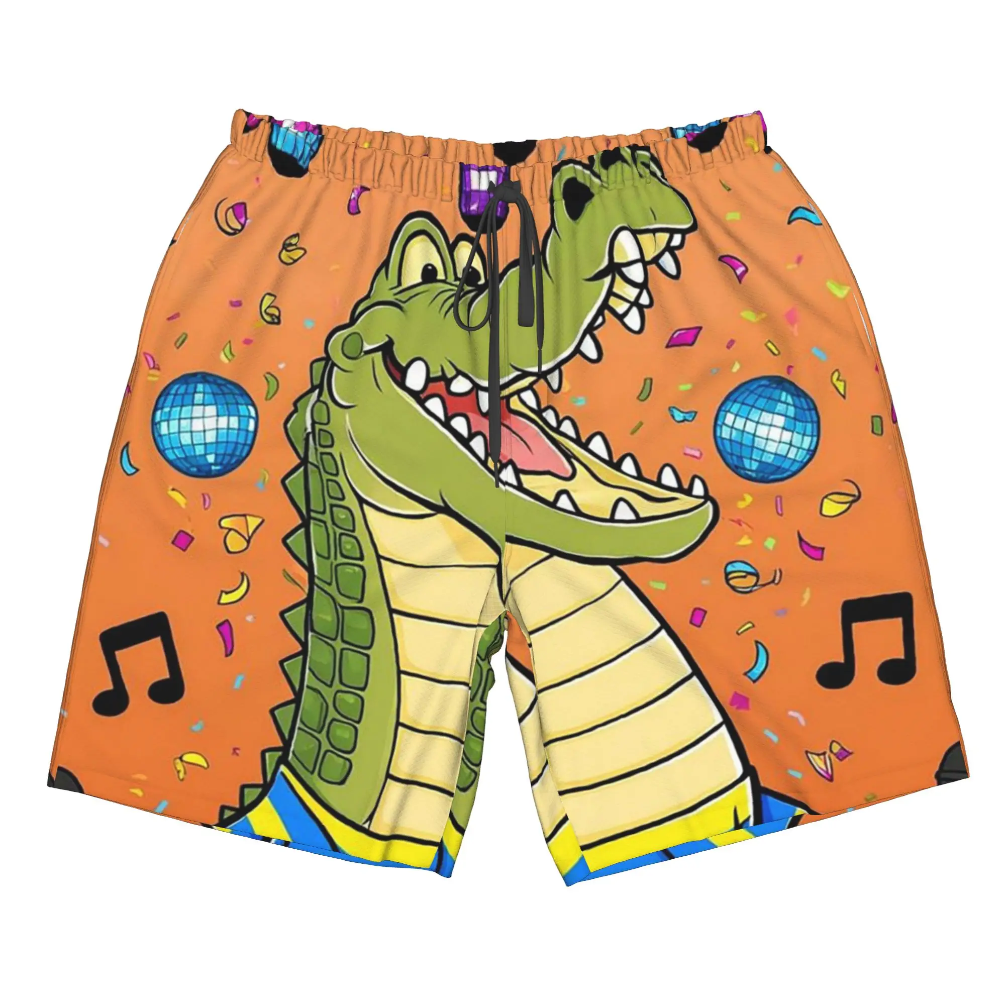 Cartoon Crocodile DJ Party Design Trunks Beach Board Shorts Casual Quick Dry Swimming Summer Men Pants
