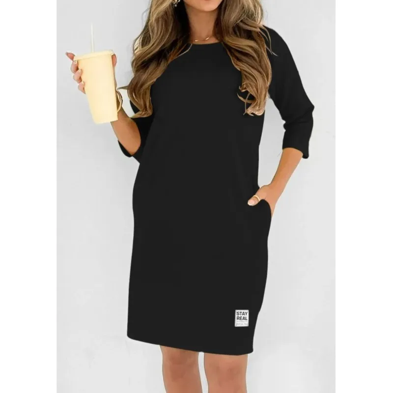 2025 ฤดูร้อนสีทึบเสื้อยืดชุดรอบคอPullover Quarter Sleeveตรงหลวมชุดลําลองชุดสําหรับสตรี