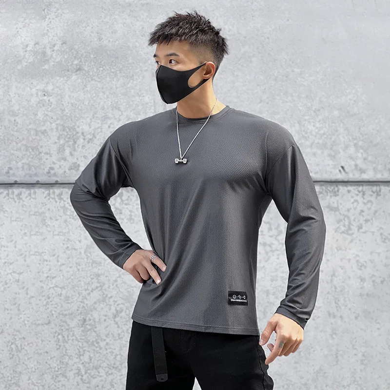 

Mens Outdoors Basketball Long Sleeve T-Shirt Gym Fitness Running Quick Dry Tee Male Bodybuilding Casual Clothing Sweatshirts Top
