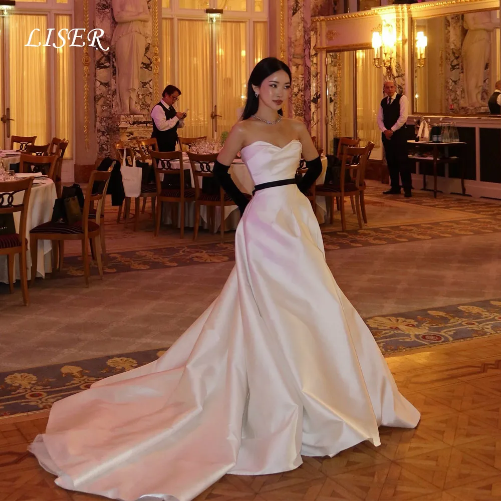 Liser Sweetheart A-Line Simple Korea Wedding Dresses Customized Silk Satin Contrast Photo Shoot Elegant Bridal Gowns 웨딩드레스
