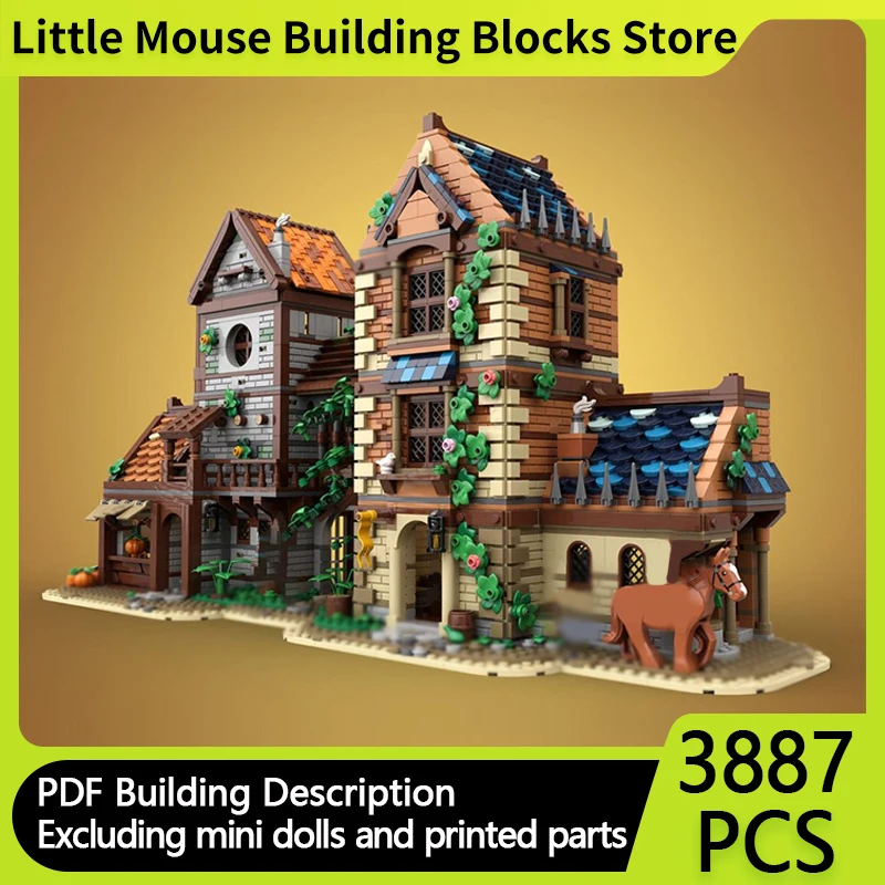 

Medieval Castle Model MOC Building Bricks Rural House Cottage Modular Technology Gifts Holiday Assemble Children Toys Suit