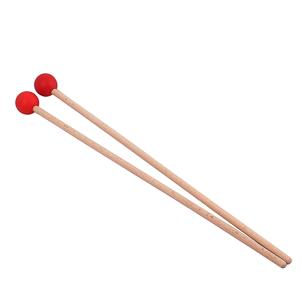 1Pair Large Drum Mallets Wood Handle Rubber Head Glockenspiel Drumsticks Professional Percussion Sticks for Musical Instruments
