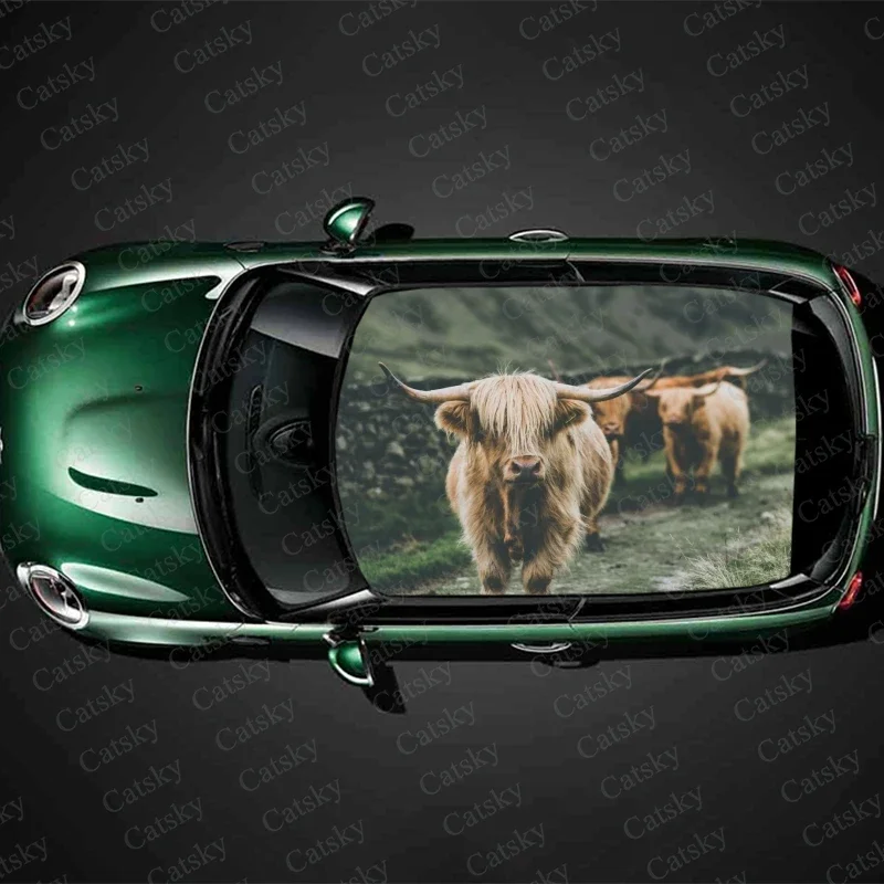 

Highland Cattle Animal Car Roof Sticker Decoration Film Car Decal Hood Vinyl Sticker Graphic Wrap Car Protect Accessories Gift