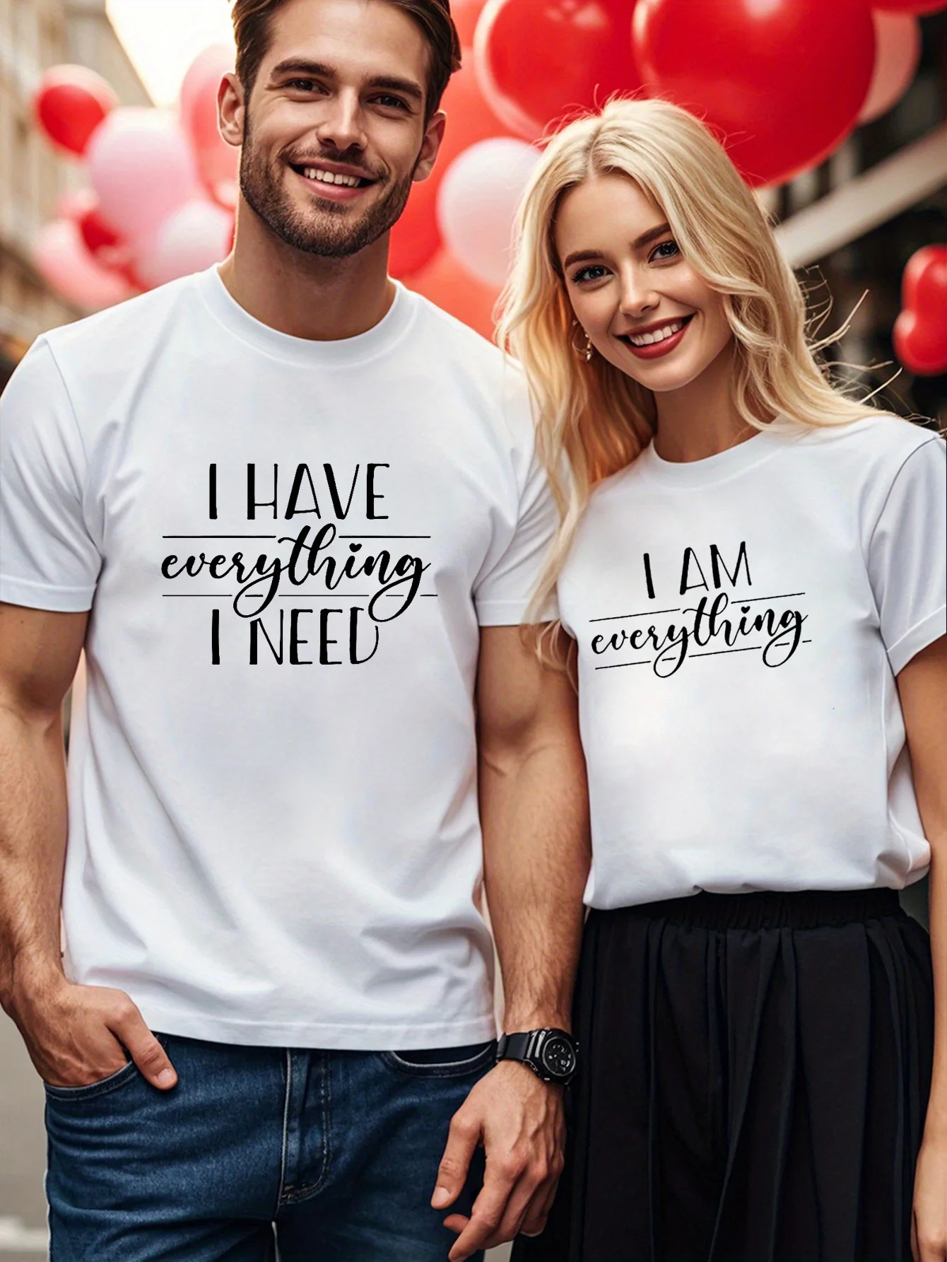 

1pcs， Letter pattern printed couple round neck short sleeved T-shirt, Valentine's Day gift, couple top