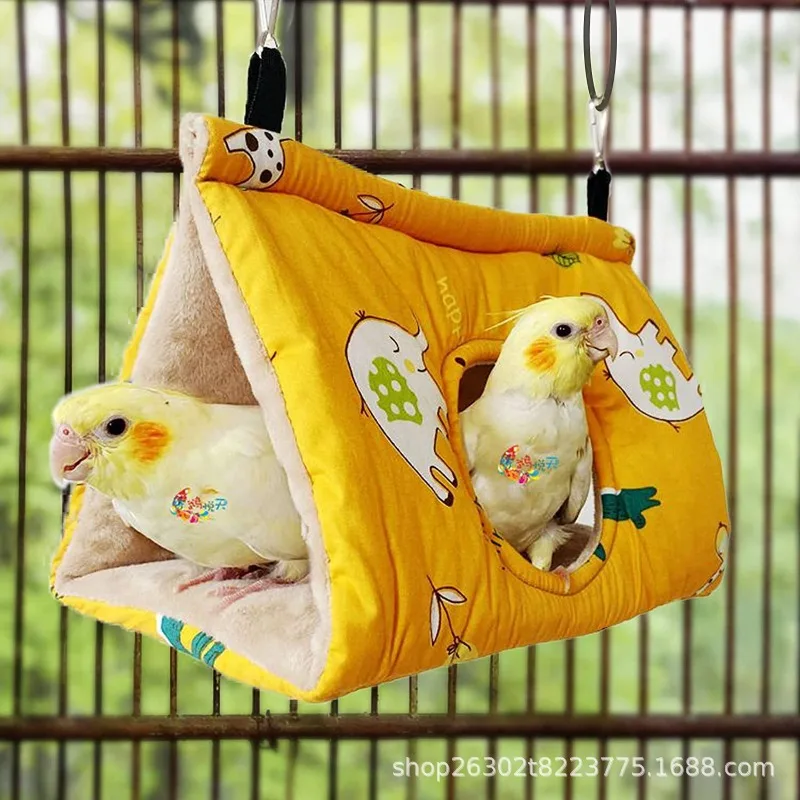 Winter Warm Bird Nest House - Hanging Hammock Velvet Shed Hut Cage Plush Fluffy Birds Hideaway Sleeping Bed Parrot Accessories