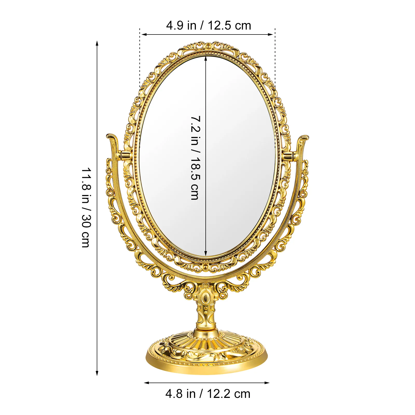

1Pcs European Style Mirror Retro Oval Double Sided 360 Rotate Durable Desktop Makeup Mirror for Home Bathroom Bedroom