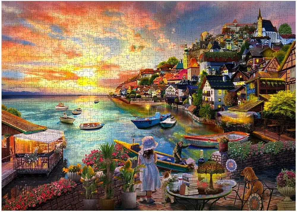 Puzzle en bois pour adultes, bord de mer, coucher de soleil, 1000/500/300 pièces, pour salle de jeux, chambre à coucher, fête, cadeau d'anniversaire, jeu stimulant
