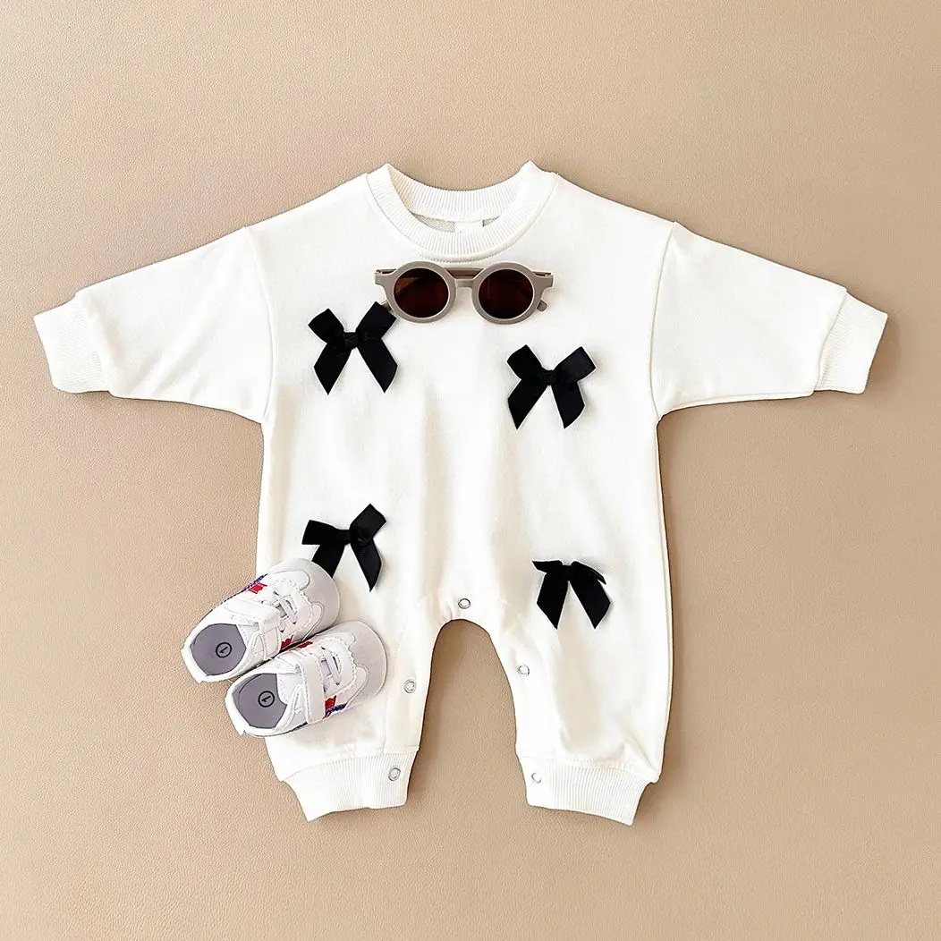 Ins Spring Autumn Newborn Baby Girls Clothes Romper Bow Pullover Infant jumpsuit Cotton Toddler Children Clothing 0-18M