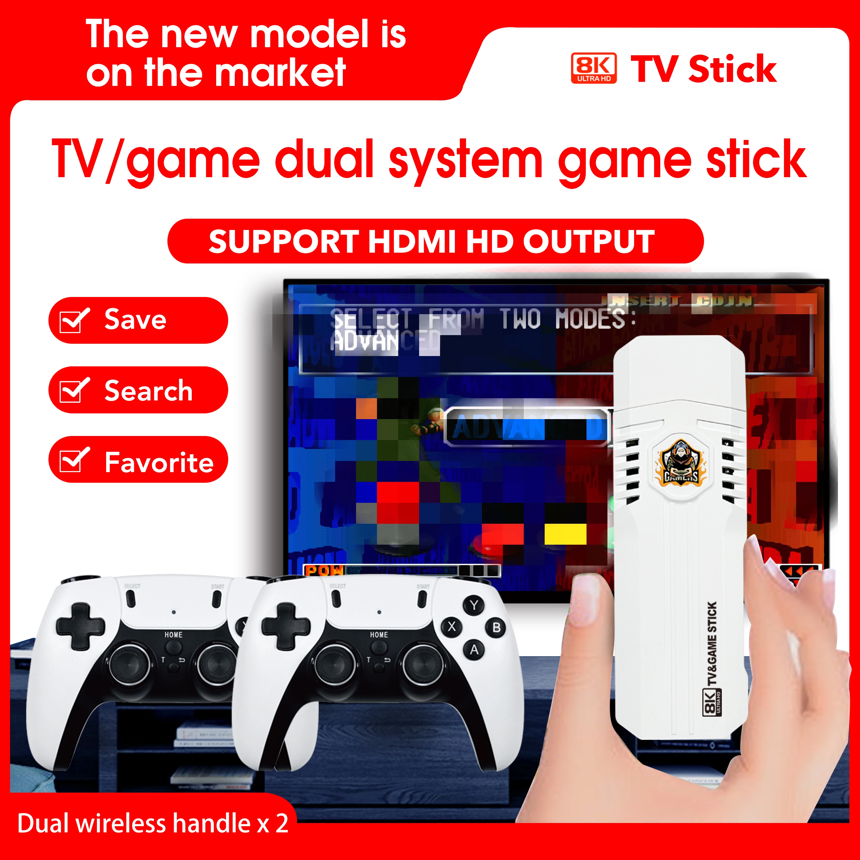 Mini K8 Pro Retro Game Stick 8K HD Dual System Android12.1 ATV WiFi 3D 40000+ Games 2.4G Wireless Console