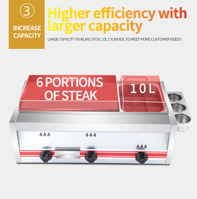 Commercial Stainless Steel Gas Teppanyaki Fried Steak Hamburger Barbecue Frying Pan Combined Double LPG view 5